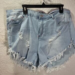 Frayed Light Blue Distressed Denim Shorts for Women